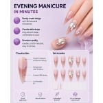 Nude‑Pink Gradient Long Stiletto Almond Press‑On Nails, Luxury Large Square Rhinestone Gorgeous Elegant False Nails